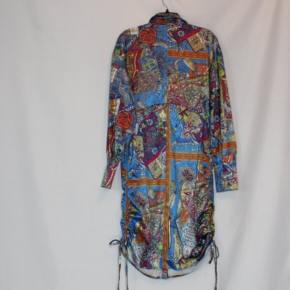 Akira Button Up Mini Dress Satin with a print pattern long sleeve size Medium - Picture 5 of 8